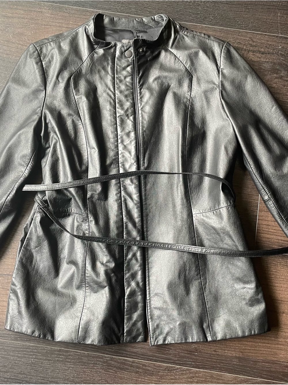 Black Genuine Leather Belted Women's Jacket